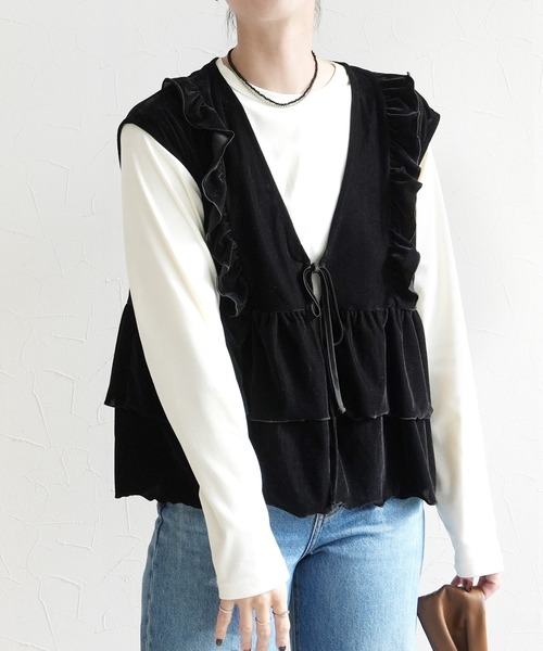 reca（レカ）の「ベロアフリルベスト（ベスト・レディース・ブラック/ブラウン・M）」の10枚目の写真