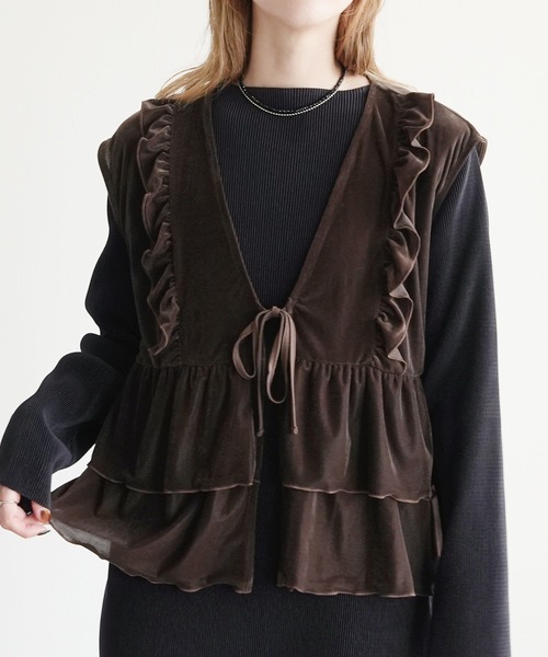 reca（レカ）の「ベロアフリルベスト（ベスト・レディース・ブラック/ブラウン・M）」の11枚目の写真