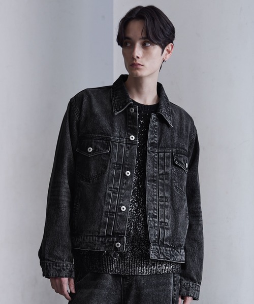 専用　24SS ユニフォームエクスペリメント 2nd ブラックデニム ジャケット CLEL】2nd. Design Trucker Denim Jacket / 2nd.デザイン トラッカー