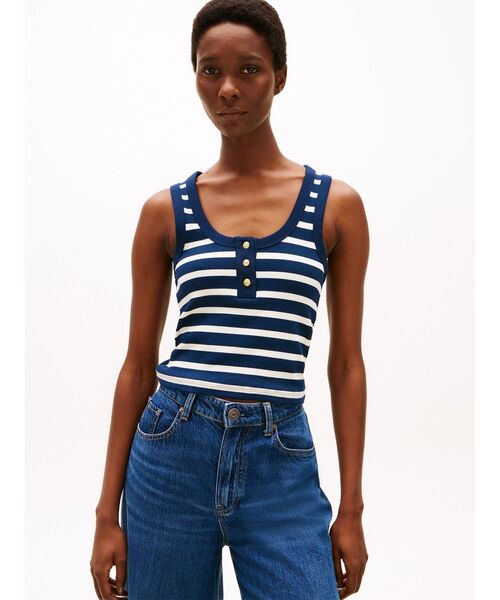スリムヘンリースクープネックタンクトップ（Tシャツ/カットソー