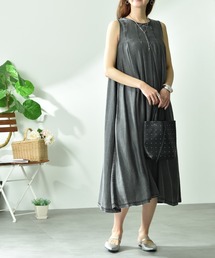 INTERPLANET | パウダーシルクデニム風タックZIPワンピース(ワンピース)