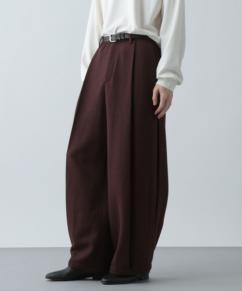HARE(ハレ)の「【SETUP対応】ツイードワイドテーパードパンツ(HARE)(スラックス・メンズ・ブラウン/ブラック系その他/レッド・SMALL/MEDIUM)」の2枚目の写真