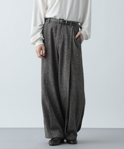 HARE(ハレ)の「【SETUP対応】ツイードワイドテーパードパンツ(HARE)(スラックス・メンズ・ブラウン/ブラック系その他/レッド・SMALL/MEDIUM)」の9枚目の写真