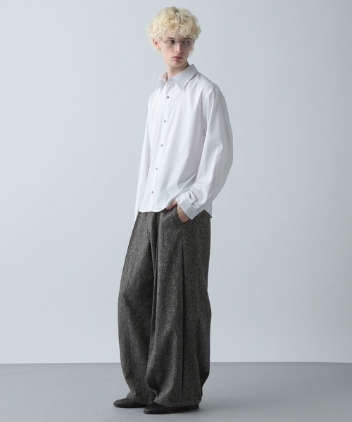 HARE(ハレ)の「【SETUP対応】ツイードワイドテーパードパンツ(HARE)(スラックス・メンズ・ブラウン/ブラック系その他/レッド・SMALL/MEDIUM)」の4枚目の写真