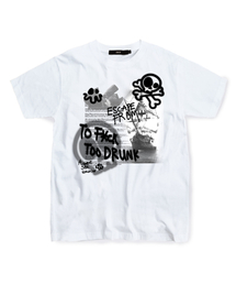 ブラックパイレーツシッププリントTシャツホワイト