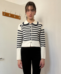 Stripe Collar Cardigan (Ivory)