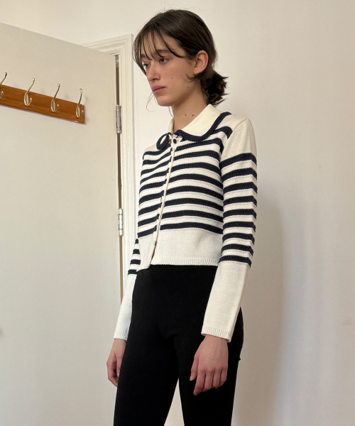 SINOON(シヌーン)の「Stripe Collar Cardigan (Ivory)(カーディガン/ボレロ・レディース・アイボリー・FREE)」の3枚目の写真