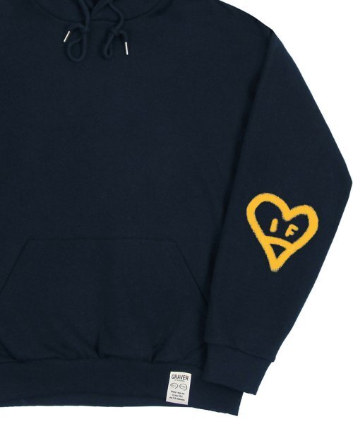GRAVER（グレーバー）の「[ユニセックス]エルボースプレーハートスマイルフードパーカー_ネイビー（パーカー・レディース・ネイビー・SMALL/MEDIUM/LARGE/X-LARGE）」の4枚目の写真