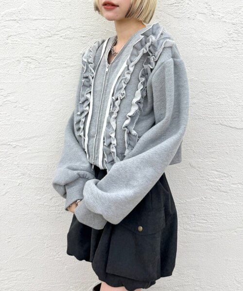 w closet（ダブルクローゼット）の「WZIPフリル起毛スウェット（パーカー・レディース・アイボリー/レッド/グレー/ネイビー・FREE）」の14枚目の写真