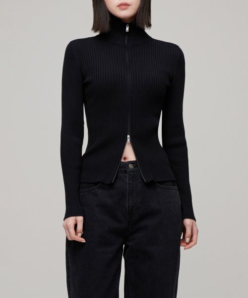 MUSINSA STANDARD WOMAN（ムシンサスタンダードウーマン）の「ウィメンズリブスリムハイネックニットジップアップ[ブラック]（カーディガン/ボレロ・レディース・その他・LARGE/MEDIUM/SMALL）」の3枚目の写真
