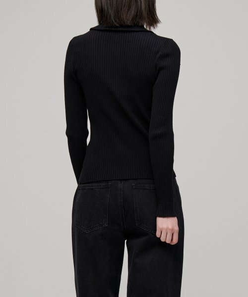 MUSINSA STANDARD WOMAN（ムシンサスタンダードウーマン）の「ウィメンズリブスリムハイネックニットジップアップ[ブラック]（カーディガン/ボレロ・レディース・その他・LARGE/MEDIUM/SMALL）」の4枚目の写真