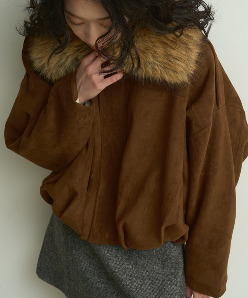 セール】Suede touch balloon silhouette jacket / スエードタッチ