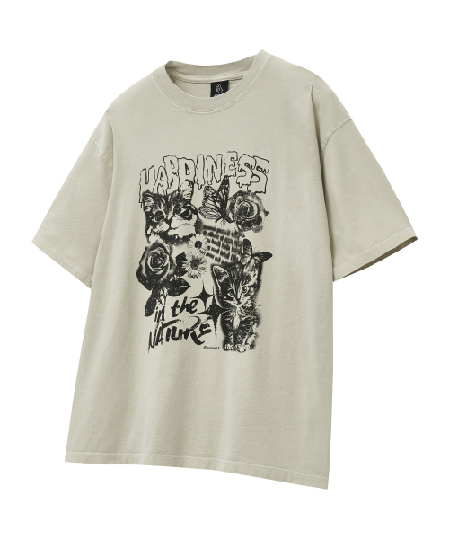 MOZMOZ(モズモズ)の「ハッピーキャット オーバーサイズ ピグメント 半袖Tシャツ ベージュ(Tシャツ/カットソー・レディース・その他・XXL/M/XL)」の1枚目の写真