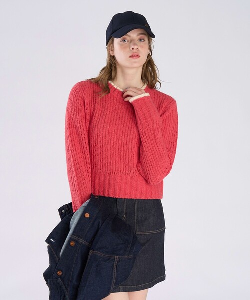 To b. by agnes b.（トゥービーバイアニエスベー）の「バイカラーライン ニット プルオーバー（ニット/セーター・レディース・レッド・FREE）」の3枚目の写真