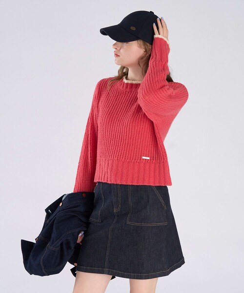 To b. by agnes b.（トゥービーバイアニエスベー）の「バイカラーライン ニット プルオーバー（ニット/セーター・レディース・レッド・FREE）」の5枚目の写真