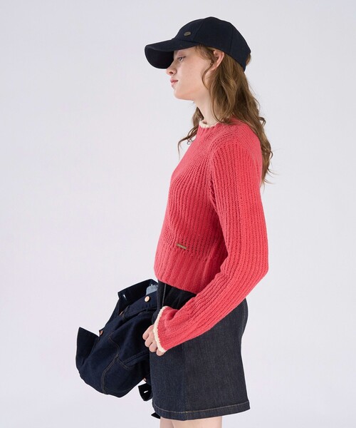 To b. by agnes b.（トゥービーバイアニエスベー）の「バイカラーライン ニット プルオーバー（ニット/セーター・レディース・レッド・FREE）」の6枚目の写真