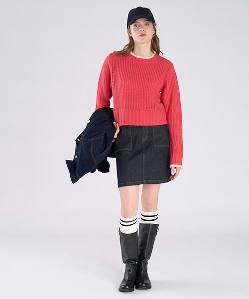 To b. by agnes b.（トゥービーバイアニエスベー）の「バイカラーライン ニット プルオーバー（ニット/セーター・レディース・レッド・FREE）」の8枚目の写真