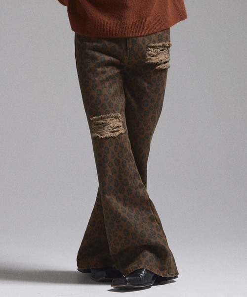 GRANCY(グランシー)の「【GRANCY】Leopard Damage Flare Pants / レオパードダメージフレアパンツ(その他パンツ・メンズ・ブラック/ブラウン・S/M/L)」の4枚目の写真
