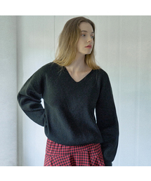 V-neck Oversized Knit Pullover - GREY