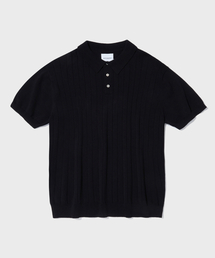 OUTSTANDING（アウトスタンディング）の「HS STRIPE KNIT COLLAR SHIRT_BLACK（ポロシャツ・メンズ）」