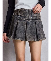GYDA | ハイウエストWIDE BELTプリーツデニムスカートライクショートパンツ(デニムスカート)