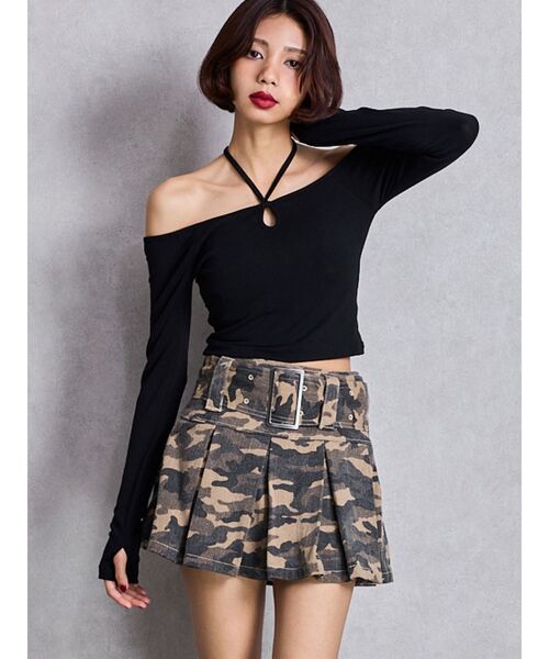 GYDA（ジェイダ）の「ハイウエストWIDE BELTプリーツデニムスカートライクショートパンツ（デニムスカート・レディース・ライトブルー/インディゴブルー/その他1・SMALL/MEDIUM）」の5枚目の写真