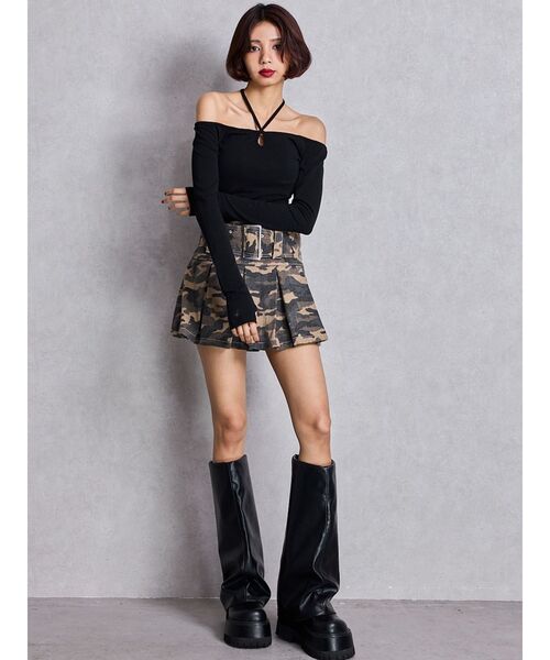 GYDA（ジェイダ）の「ハイウエストWIDE BELTプリーツデニムスカートライクショートパンツ（デニムスカート・レディース・ライトブルー/インディゴブルー/その他1・SMALL/MEDIUM）」の8枚目の写真