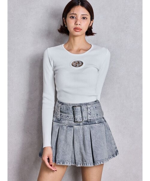 GYDA（ジェイダ）の「ハイウエストWIDE BELTプリーツデニムスカートライクショートパンツ（デニムスカート・レディース・ライトブルー/インディゴブルー/その他1・SMALL/MEDIUM）」の10枚目の写真