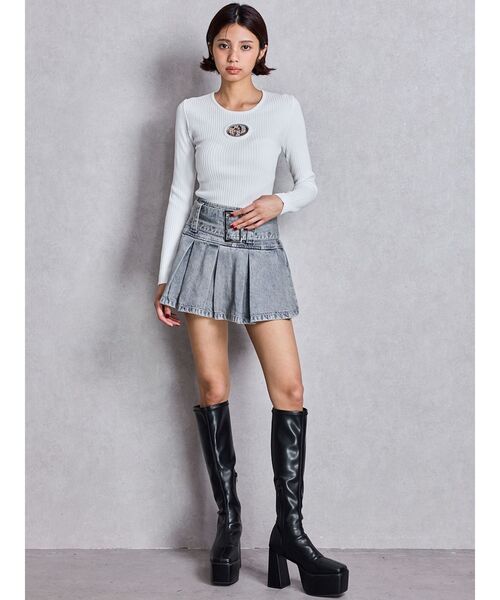 GYDA（ジェイダ）の「ハイウエストWIDE BELTプリーツデニムスカートライクショートパンツ（デニムスカート・レディース・ライトブルー/インディゴブルー/その他1・SMALL/MEDIUM）」の13枚目の写真