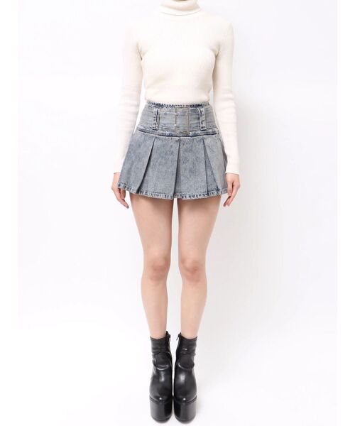 GYDA(ジェイダ)の「ハイウエストWIDE BELTプリーツデニムスカートライクショートパンツ(デニムスカート・レディース・ライトブルー/インディゴブルー/その他1・SMALL/MEDIUM)」の11枚目の写真