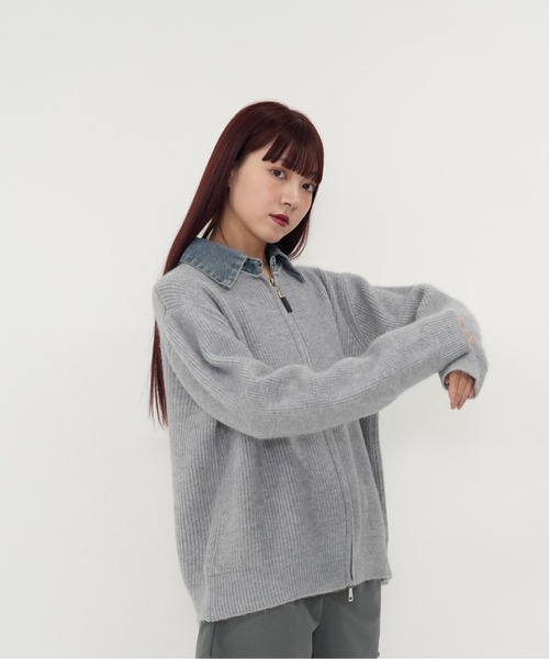 Uenui(ウニュイ)の「【 cunii 】ジップ ニット カーディガン 韓国 ガーリー 長袖 体型カバー シンプル カジュアル 秋冬(カーディガン/ボレロ・レディース・レッド/ネイビー/グレー・FREE)」の1枚目の写真