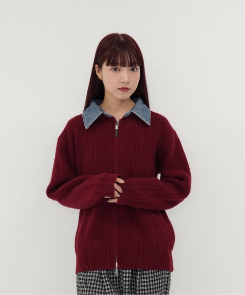 Uenui(ウニュイ)の「【 cunii 】ジップ ニット カーディガン 韓国 ガーリー 長袖 体型カバー シンプル カジュアル 秋冬(カーディガン/ボレロ・レディース・レッド/ネイビー/グレー・FREE)」の3枚目の写真