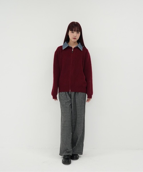 Uenui(ウニュイ)の「【 cunii 】ジップ ニット カーディガン 韓国 ガーリー 長袖 体型カバー シンプル カジュアル 秋冬(カーディガン/ボレロ・レディース・レッド/ネイビー/グレー・FREE)」の4枚目の写真