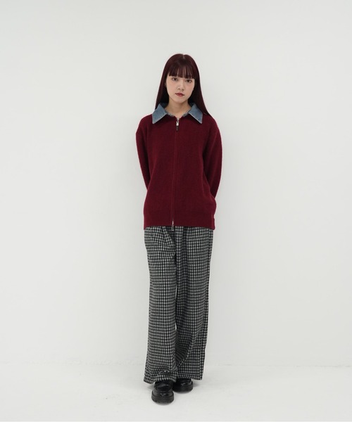 Uenui(ウニュイ)の「【 cunii 】ジップ ニット カーディガン 韓国 ガーリー 長袖 体型カバー シンプル カジュアル 秋冬(カーディガン/ボレロ・レディース・レッド/ネイビー/グレー・FREE)」の7枚目の写真