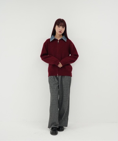 Uenui(ウニュイ)の「【 cunii 】ジップ ニット カーディガン 韓国 ガーリー 長袖 体型カバー シンプル カジュアル 秋冬(カーディガン/ボレロ・レディース・レッド/ネイビー/グレー・FREE)」の8枚目の写真