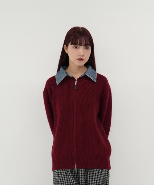 Uenui(ウニュイ)の「【 cunii 】ジップ ニット カーディガン 韓国 ガーリー 長袖 体型カバー シンプル カジュアル 秋冬(カーディガン/ボレロ・レディース・レッド/ネイビー/グレー・FREE)」の18枚目の写真