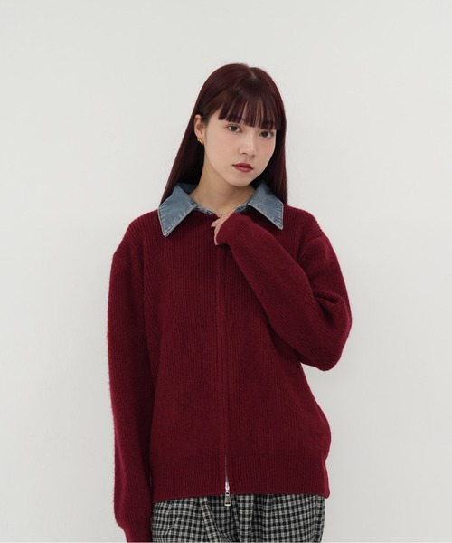 Uenui(ウニュイ)の「【 cunii 】ジップ ニット カーディガン 韓国 ガーリー 長袖 体型カバー シンプル カジュアル 秋冬(カーディガン/ボレロ・レディース・レッド/ネイビー/グレー・FREE)」の20枚目の写真
