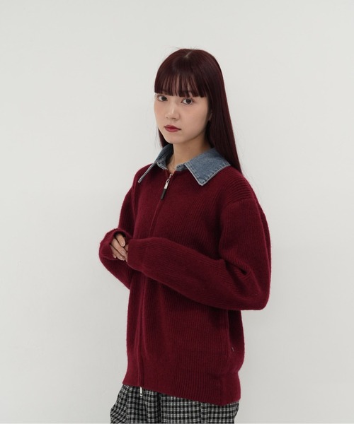 Uenui(ウニュイ)の「【 cunii 】ジップ ニット カーディガン 韓国 ガーリー 長袖 体型カバー シンプル カジュアル 秋冬(カーディガン/ボレロ・レディース・レッド/ネイビー/グレー・FREE)」の21枚目の写真