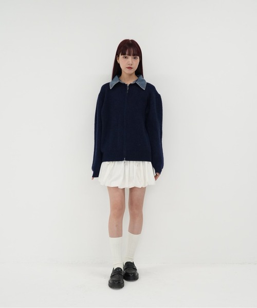 Uenui(ウニュイ)の「【 cunii 】ジップ ニット カーディガン 韓国 ガーリー 長袖 体型カバー シンプル カジュアル 秋冬(カーディガン/ボレロ・レディース・レッド/ネイビー/グレー・FREE)」の5枚目の写真