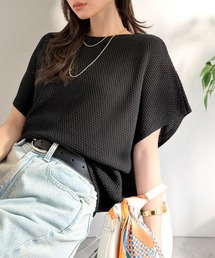 classicalelf（クラシカルエルフ）の「その日の気分に寄り添うサマーニット!前後2way鹿の子編みフレンチスリーブニットプルオーバー（ニット/セーター）」