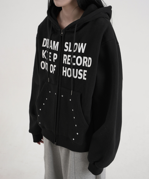 SLOW RECORD HOUSE（スローレコードハウス）の「タイポスター フードジップアップ_ブラック（パーカー・レディース・その他・MEDIUM/LARGE）」の11枚目の写真