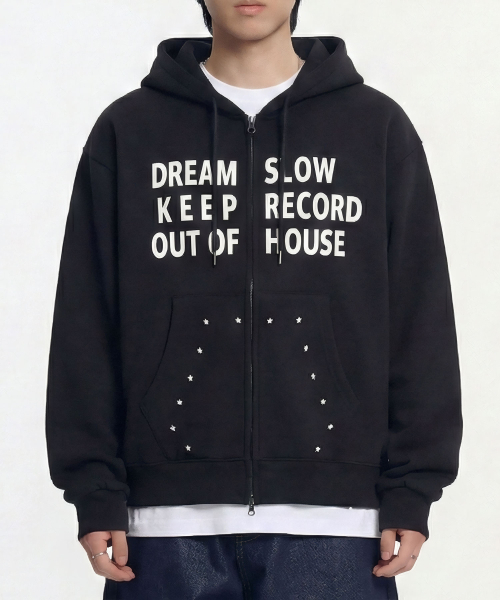 SLOW RECORD HOUSE（スローレコードハウス）の「タイポスター フードジップアップ_ブラック（パーカー・レディース・その他・MEDIUM/LARGE）」の10枚目の写真