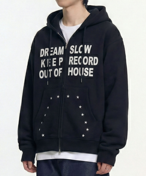 SLOW RECORD HOUSE（スローレコードハウス）の「タイポスター フードジップアップ_ブラック（パーカー・レディース・その他・MEDIUM/LARGE）」の9枚目の写真