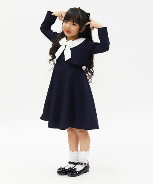 axes femme（アクシーズファム）の「リボンセット丸襟ワンピース（ワンピース・キッズ・ネイビー/ブラウン・MEDIUM/LARGE/X-LARGE）」の2枚目の写真