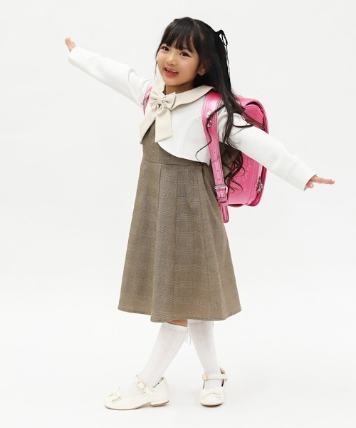 axes femme（アクシーズファム）の「リボンセット丸襟ワンピース（ワンピース・キッズ・ネイビー/ブラウン・MEDIUM/LARGE/X-LARGE）」の6枚目の写真