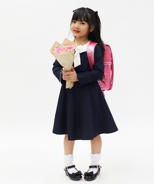 axes femme（アクシーズファム）の「リボンセット丸襟ワンピース（ワンピース・キッズ・ネイビー/ブラウン・MEDIUM/LARGE/X-LARGE）」の8枚目の写真