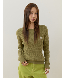 Bb' BENETTON（ビーフラットベネトン）の「ラウンドケーブルニット (カーキ)（ニット/セーター）」