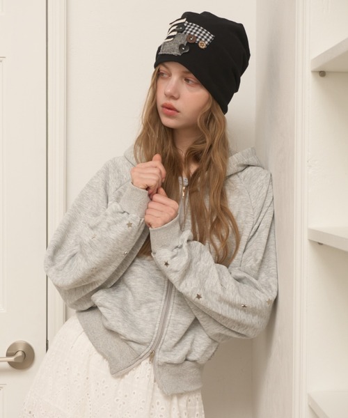 Birthday room（バースデイルーム）の「スタースタッズダブルジップパーカー/Star Studs Double Zip Hoodie（パーカー・レディース・グレー/ブラック・FREE）」の11枚目の写真