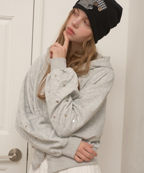 Birthday room（バースデイルーム）の「スタースタッズダブルジップパーカー/Star Studs Double Zip Hoodie（パーカー・レディース・グレー/ブラック・FREE）」の10枚目の写真