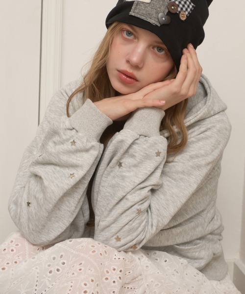 Birthday room（バースデイルーム）の「スタースタッズダブルジップパーカー/Star Studs Double Zip Hoodie（パーカー・レディース・グレー/ブラック・FREE）」の17枚目の写真